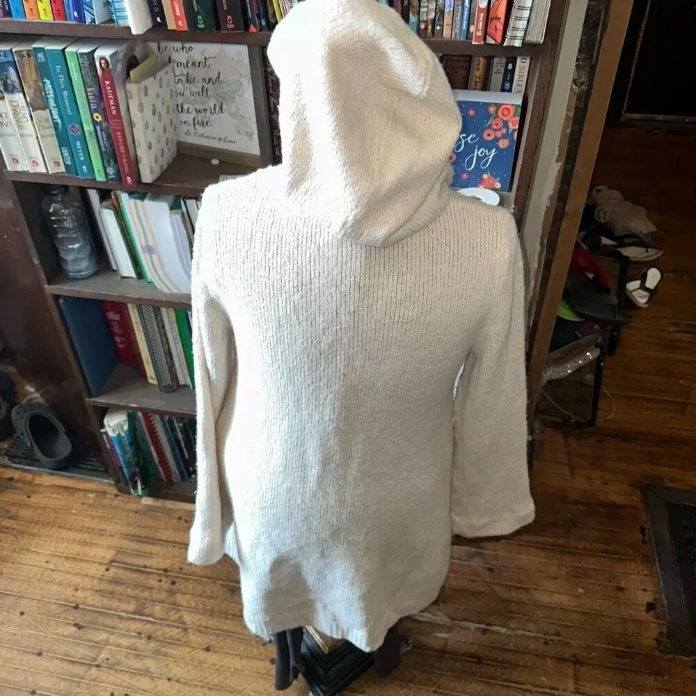 PRana cozy cream button down hooded L sweater coat